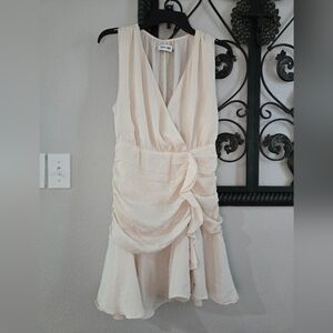 DO+BE Cream Polka Dot Sleeveless Ruffled Wrap Dress